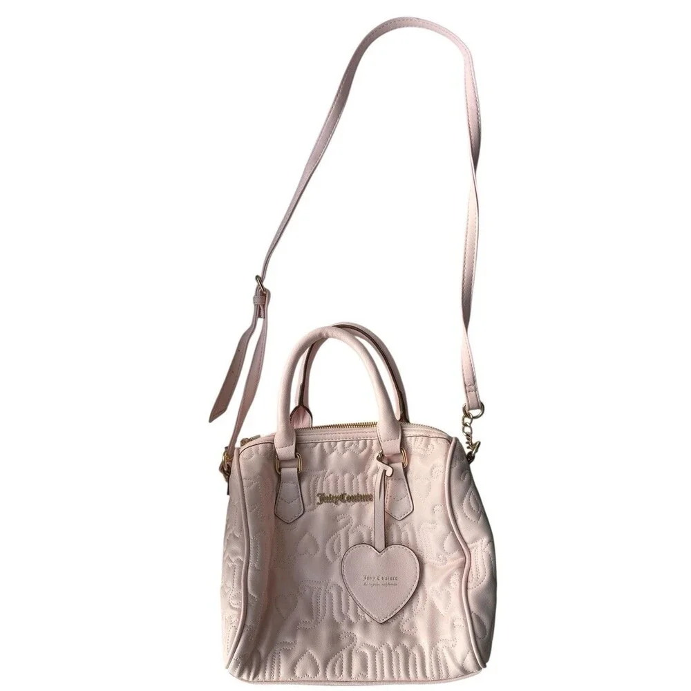 Juicy Couture Fame Satchel Pink Quilted Heart Charm Bag Y2K McBling Pop Coquette